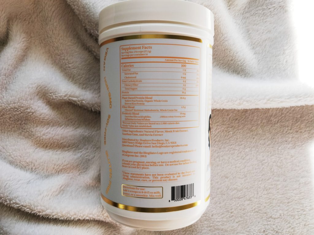 Supplement Facts on back of Blogilates Sculpt & Debloat Protein Powder