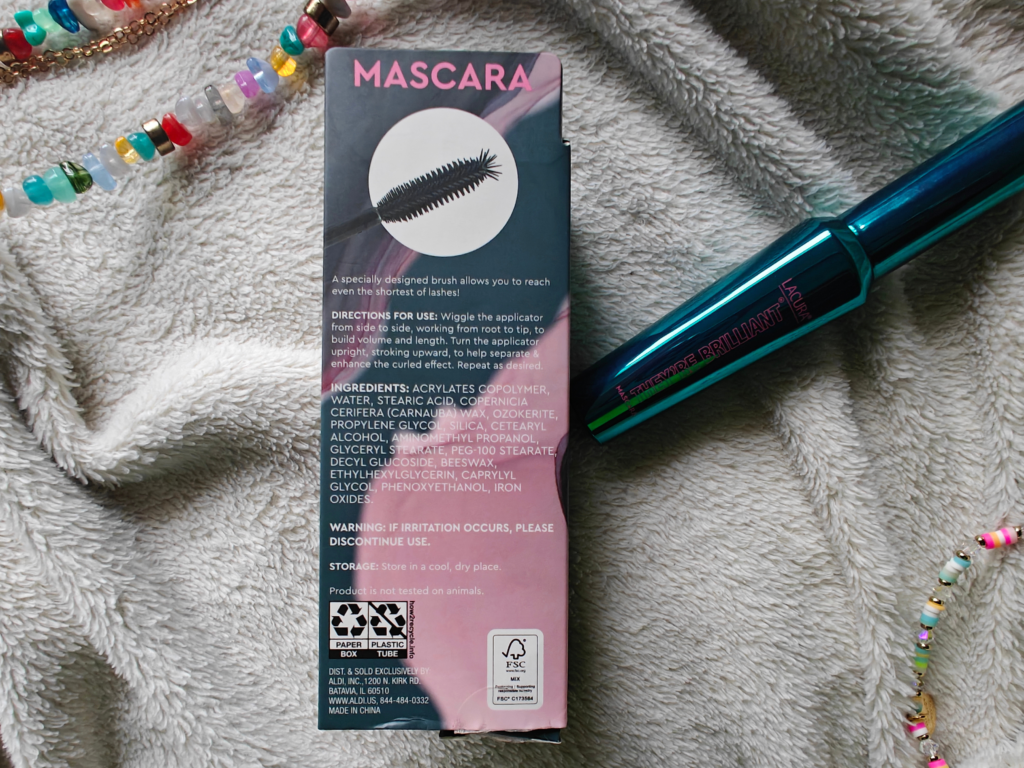 Back of Lacura They're Brilliant Mascara box